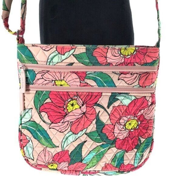 Vera Bradley Triple Zip Crossbody Hipster Retired Print Vintage Floral Pink - Picture 1 of 5